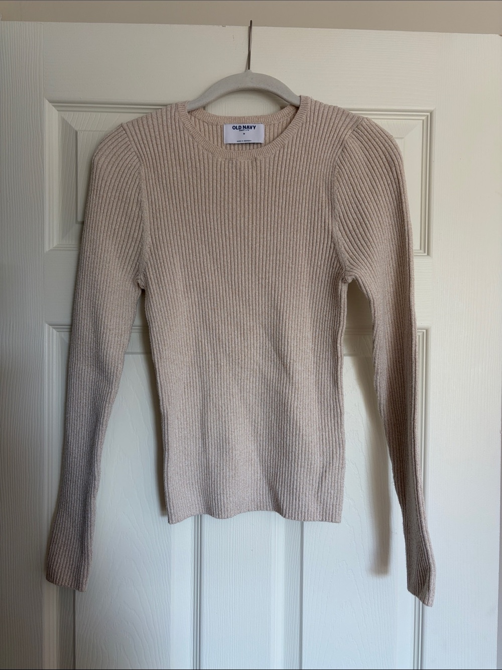 Old Navy Women's Light Beige Ribbed Crewneck Sweater